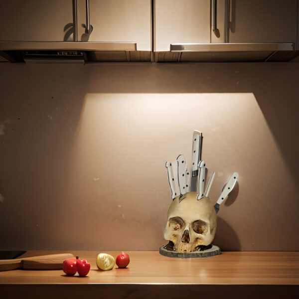 Skull Knife Holder Knife Block Without Knives Creepy Kitchen Tools Holders Funny Storage Rack Horror Kitchen Storage For Party Halloween Ornament 17.5*20*23