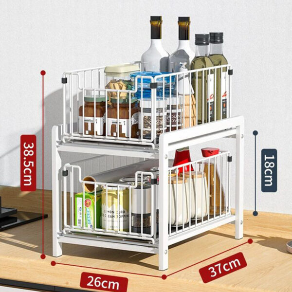 Pull-Out Sliding Drawer Cabinet Organizer Slide-Out Stackable Under Sink Cabinet Organizer 2-Tier Storage Shelf Multipurpose For Kitchen Bathroom white