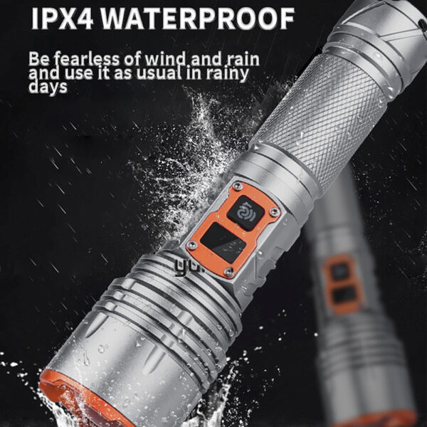 30W LED Flashlight, Battery Powered, Rechargeable, Adjustable Focus, 5 Light Modes, Zoomable, IPX4 Waterproof 1500 Lumen Super Bright Flashlight﻿ Contains 18650 battery