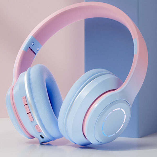 Wireless Headphones HiFi Stereo Over Ear Headphones Colorful Lighting Headset For Travel Office Cell Phone PC Purple