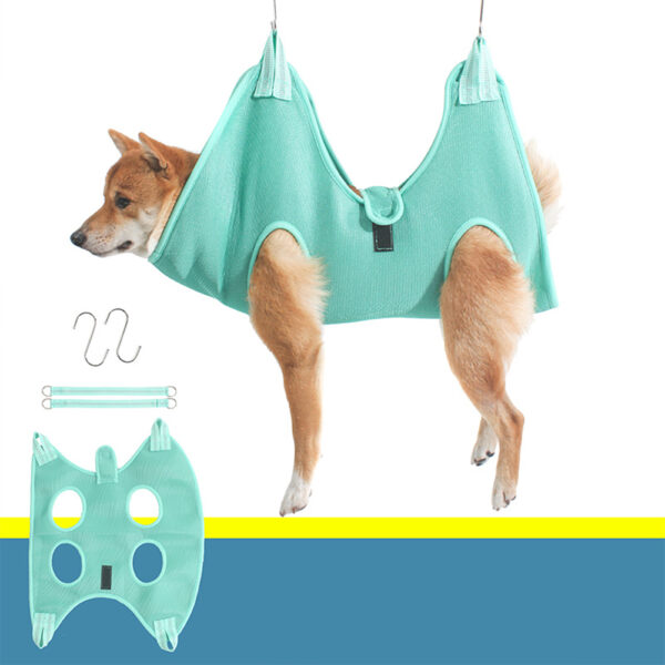 Dog Grooming Hammock, Dog Grooming Sling With Nylon Extended Webbing, Steel S-hook, Breathable Mesh, Dog Hanging Harness Holder For Brushing Teeth, Cutting Nails Plus girdle blue M