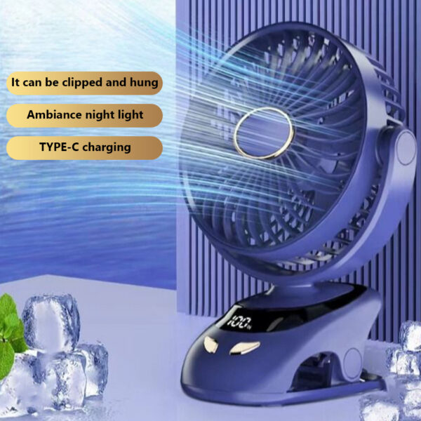 6"" Rechargeable Clip On Fan, Small Portable Clip Fan With Strong Clamp Grip 3000mAh 5-Speed & LED Display Ideal For Bedroom, Office, Gyms Yuanfeng blue