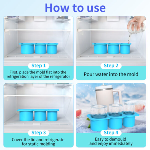 Ice Cube Tray For Tumbler Cup 30oz/40oz Silicone Stackable Ice Cube Tray With Lid Extra Large Ice Block Molds For Freezer brown