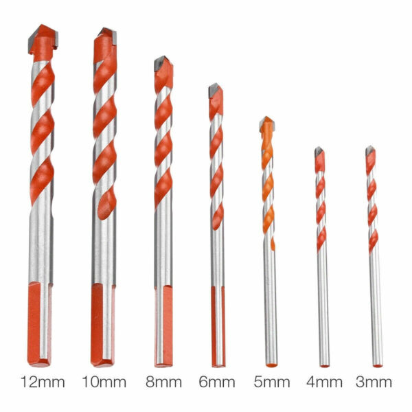 1/8 Inch-1/2 Inch Cross Hex Tile Drill Bits Set Smooth U-shaped Spiral Alloy Triangle Bit Woodworking Tool Kit For Masonry Ceramic Tile Glass Brick (7Pcs) 7pcs orange bit