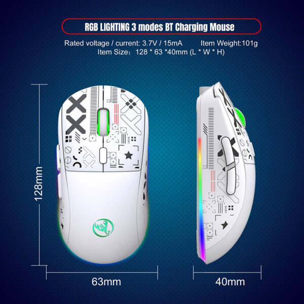 2.4G Wireless Mouse 3600 DPI Wireless Mouse Ergonomic Gaming Mouse RGB Lighting Type-C Rechargeable For PC Laptop Computer T90RGB 3-mode charging -white