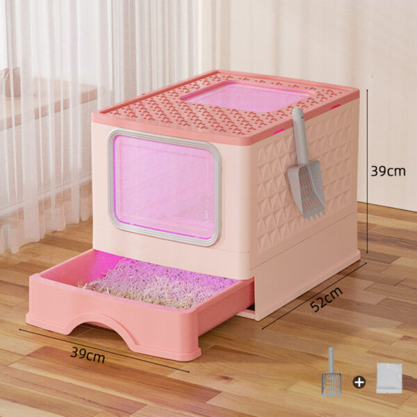 Foldable Cat Litter Box With Lid, Drawer Type Enclosed Cat Toilet, UV Lamp Irradiation, Front Entry, Top Exit, Anti-Splashing Cat Potty, Including Scoop, Cat Supplies gray