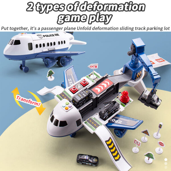 Deformation Aircraft Inertia Toys With Music Light Simulation Passenger Plane Track Alloy Car Model Toys For Kids Gifts Police