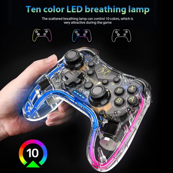 Wireless Transparent RGB Video Gamepads Game Controller Joystick STK-7039RG Compatible For Switch Pro Windows 7/8/10 And PC Steam transparent white