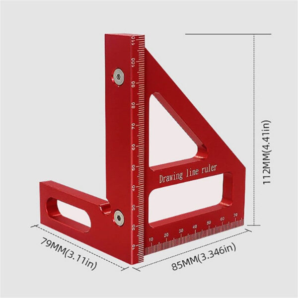 3d Multi-angle Measuring Ruler, Woodworking Tools With Scales And Graphics, High Hardness Rust-proof Aluminum Alloy Drawing Line Ruler For Engineer, Carpenter Red (metric scale)