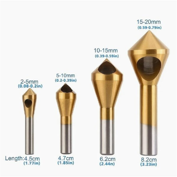 4Pcs 90 Degree Chamfer Countersink Chamfer Deburring Tool Set High Speed Steel Titanium Coated Metal Wood Drill Bits Countersunk Head Chamfering Tools titanium-plated 4Pcs